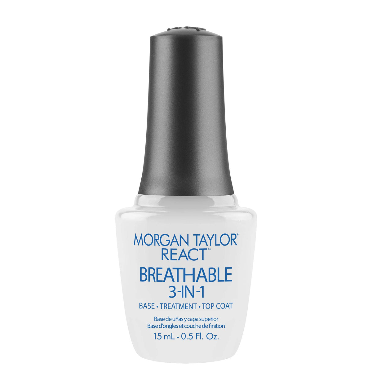 Morgan Taylor React 3-In-1 Base Treatment & Top Coat - Strengthens, Long-Lasting, 15Ml