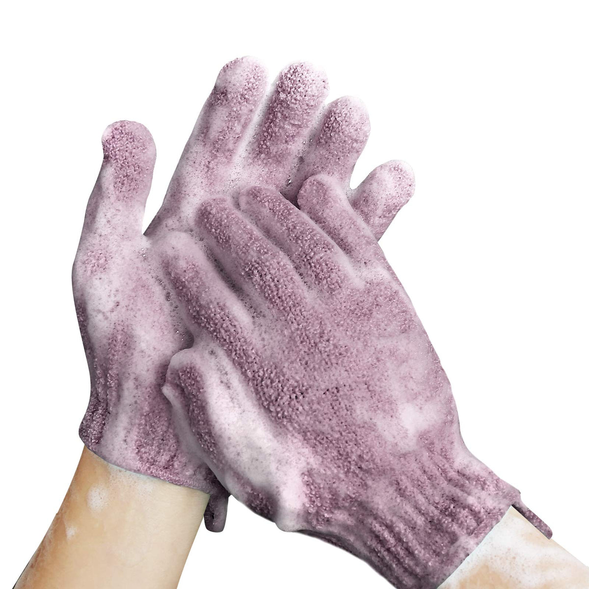 Mig4U Purple-Brown Shower Exfoliating Scrub Gloves - Deep Cleansing Loofah For Body Wash (1 Pair)