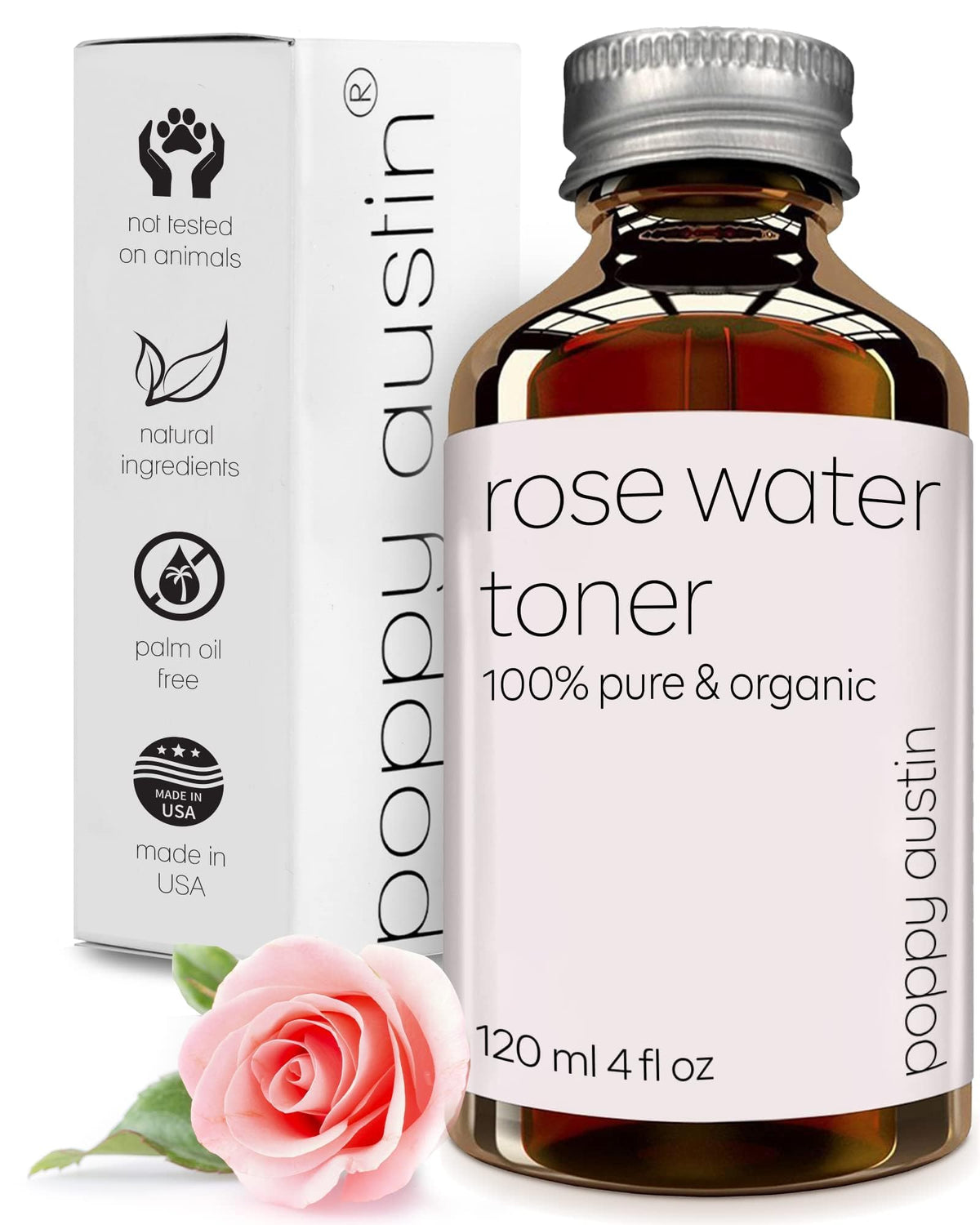 Poppy Austin Rose Water Toner 120Ml - Pure, Cruelty-Free, Alcohol-Free Moroccan Face Toner