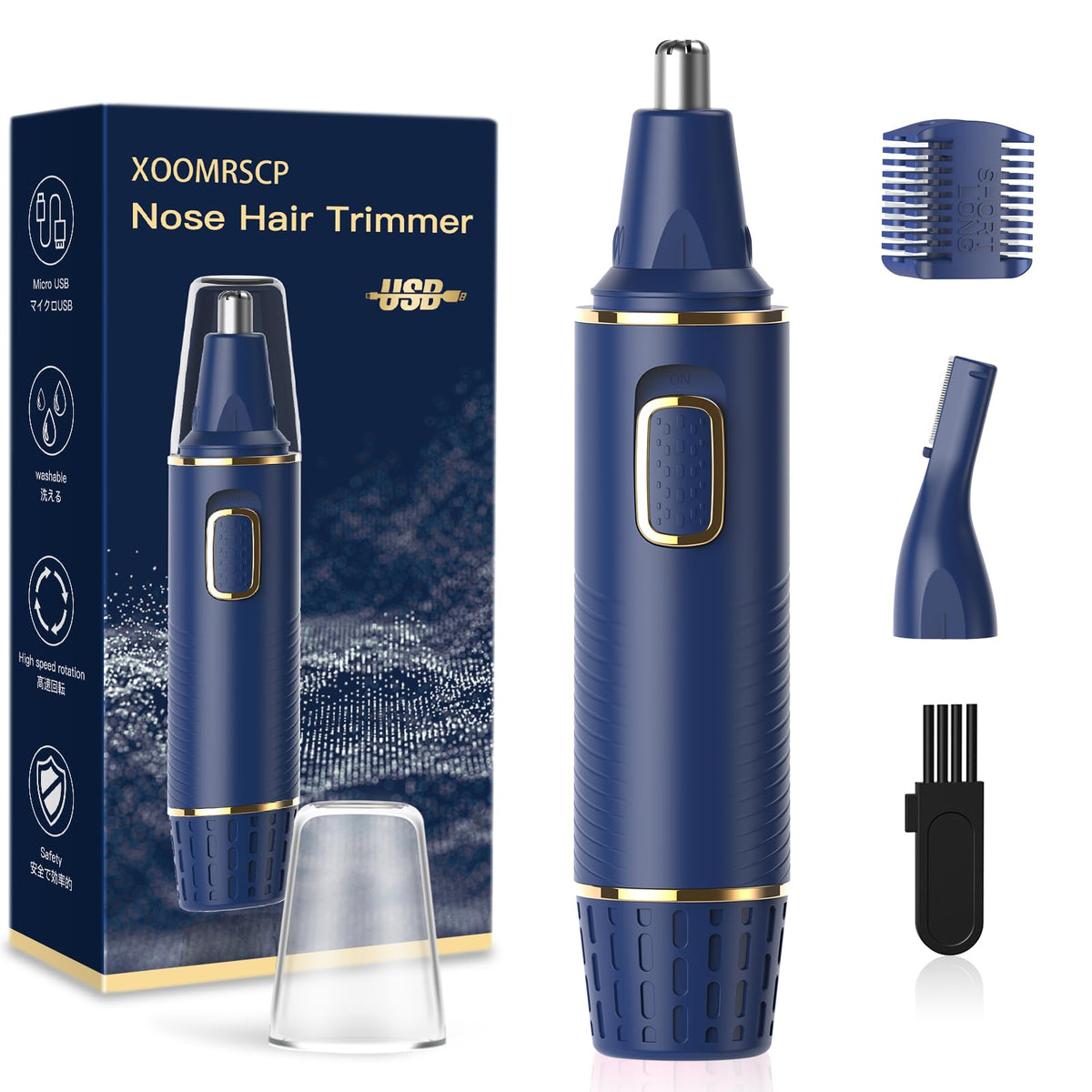 Xoomrscp Blue Nose Hair Trimmer For Men, Usb Rechargeable, Painless, Ipx7 Waterproof