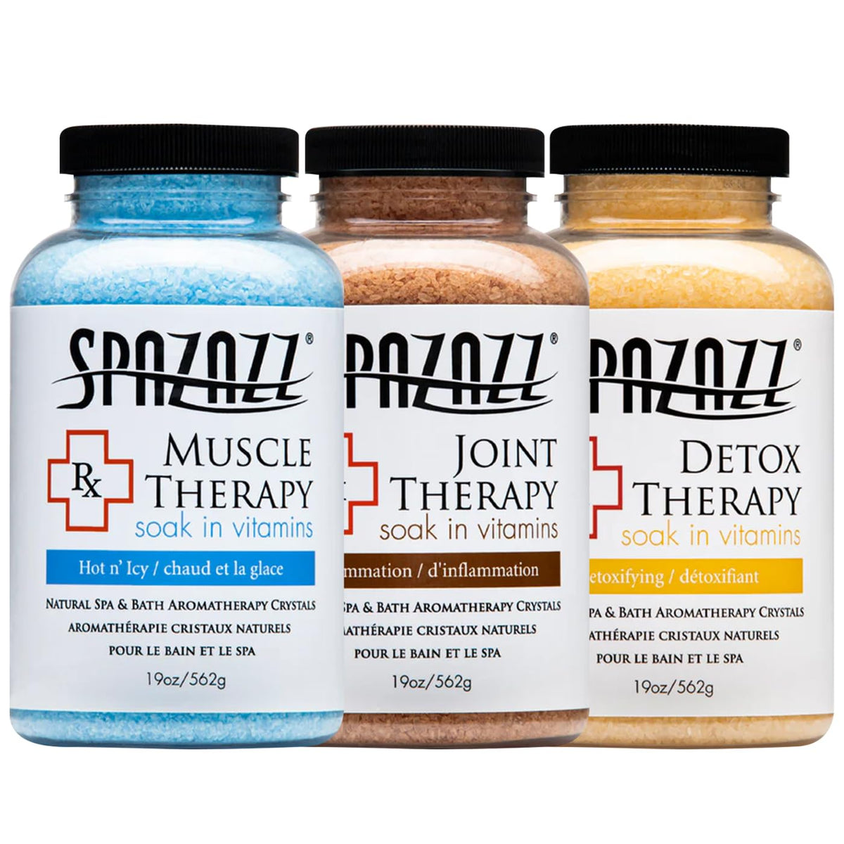 Spazazz Spa & Hot Tub Rx Therapy Muscle Detox Bundle - 3 Pack Dead Sea Bath Salt & Massager