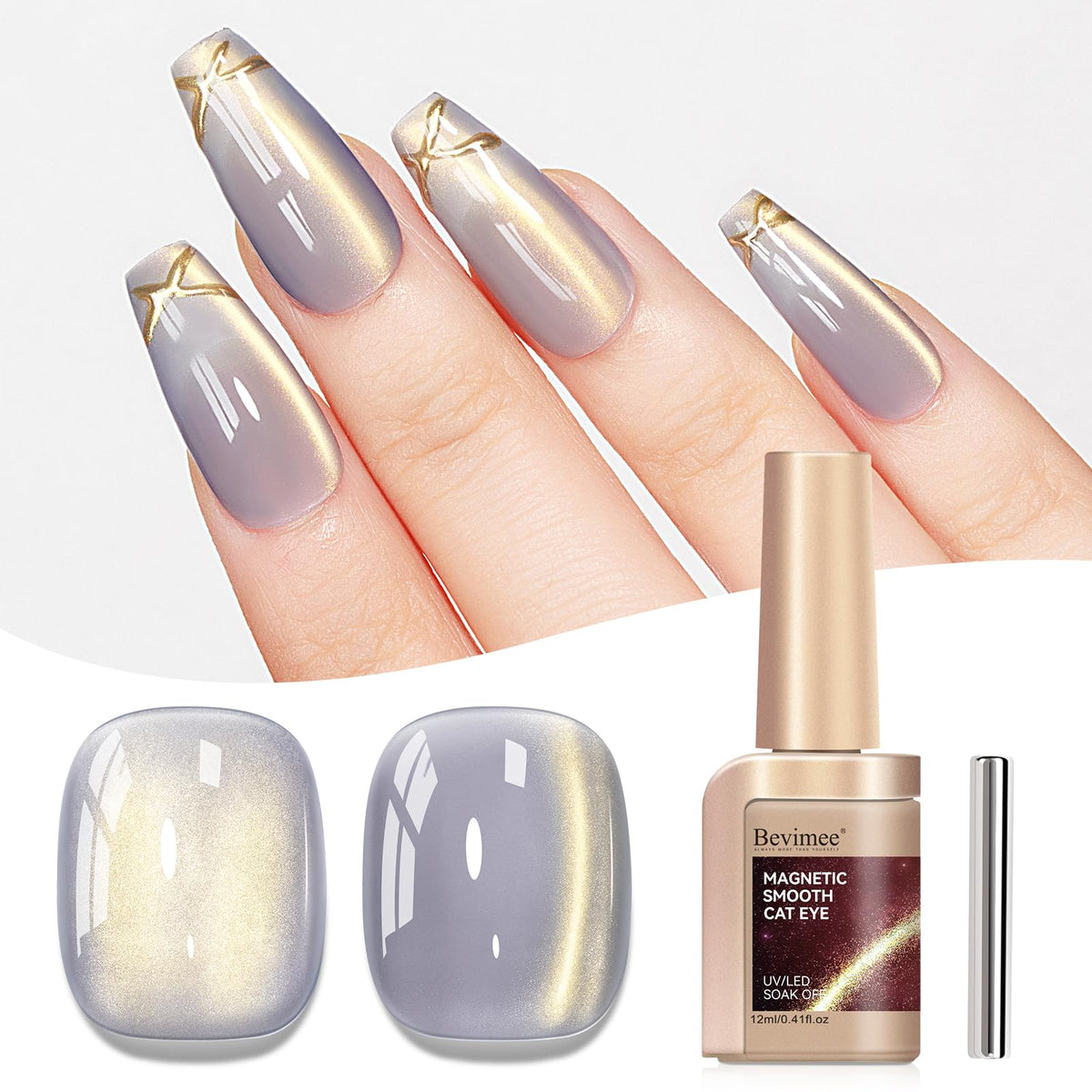 Bevimee Cat Eye Gel Polish - Silver Glass Jelly Magnetic Nail Polish, Holographic Glitter 12Ml