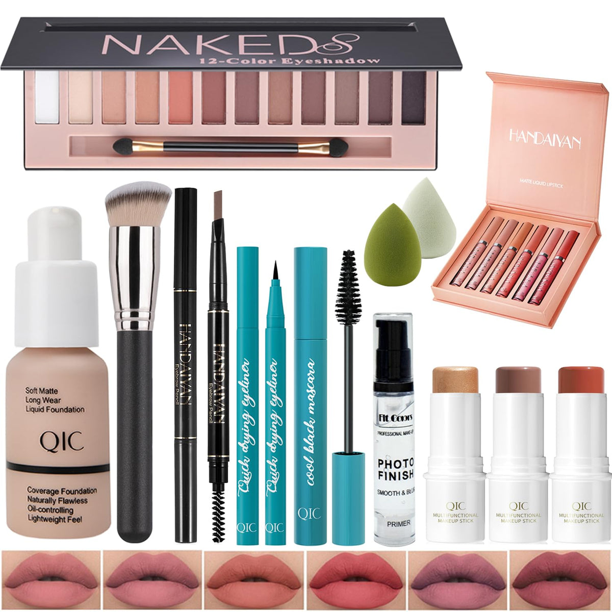 Arindar All In One Makeup Kit: 3 Cream Contour Sticks, 12 Eyeshadow, Foundation, 6 Lipsticks