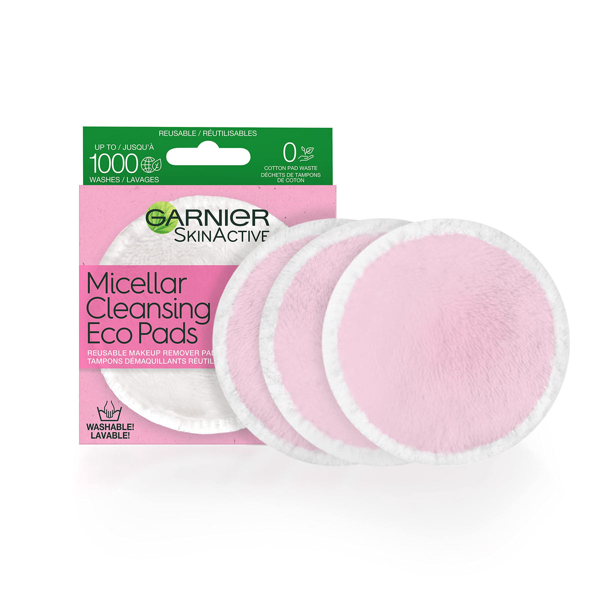 Garnier Skinactive Micellar Cleansing Eco Pads, Reusable Microfiber, 3 Soft Pads