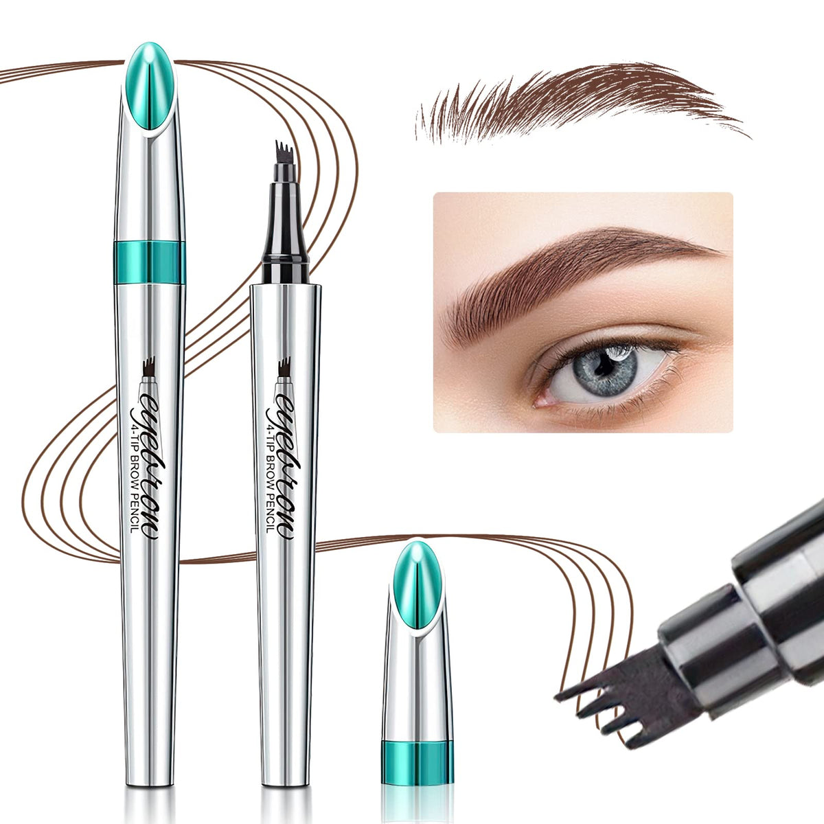 Oetuiow Eyebrow Pencil - Microblading Pen, Waterproof 4 Point Brow Pen, Reddish Brown