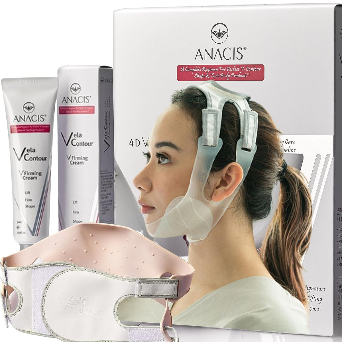 Lipo Applicator V-Line Chin Contouring Set With Neck Cream & 5 Face Masks For Sagging Skin