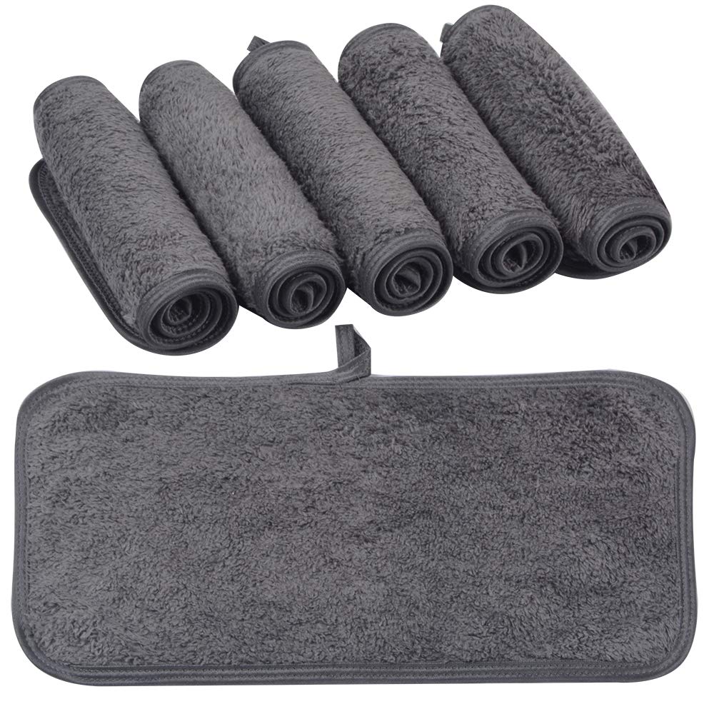 Kinhwa Microfiber Makeup Remover Cloths - 6 Pack Soft Washcloths - Dark Gray, Reusable, Water Only