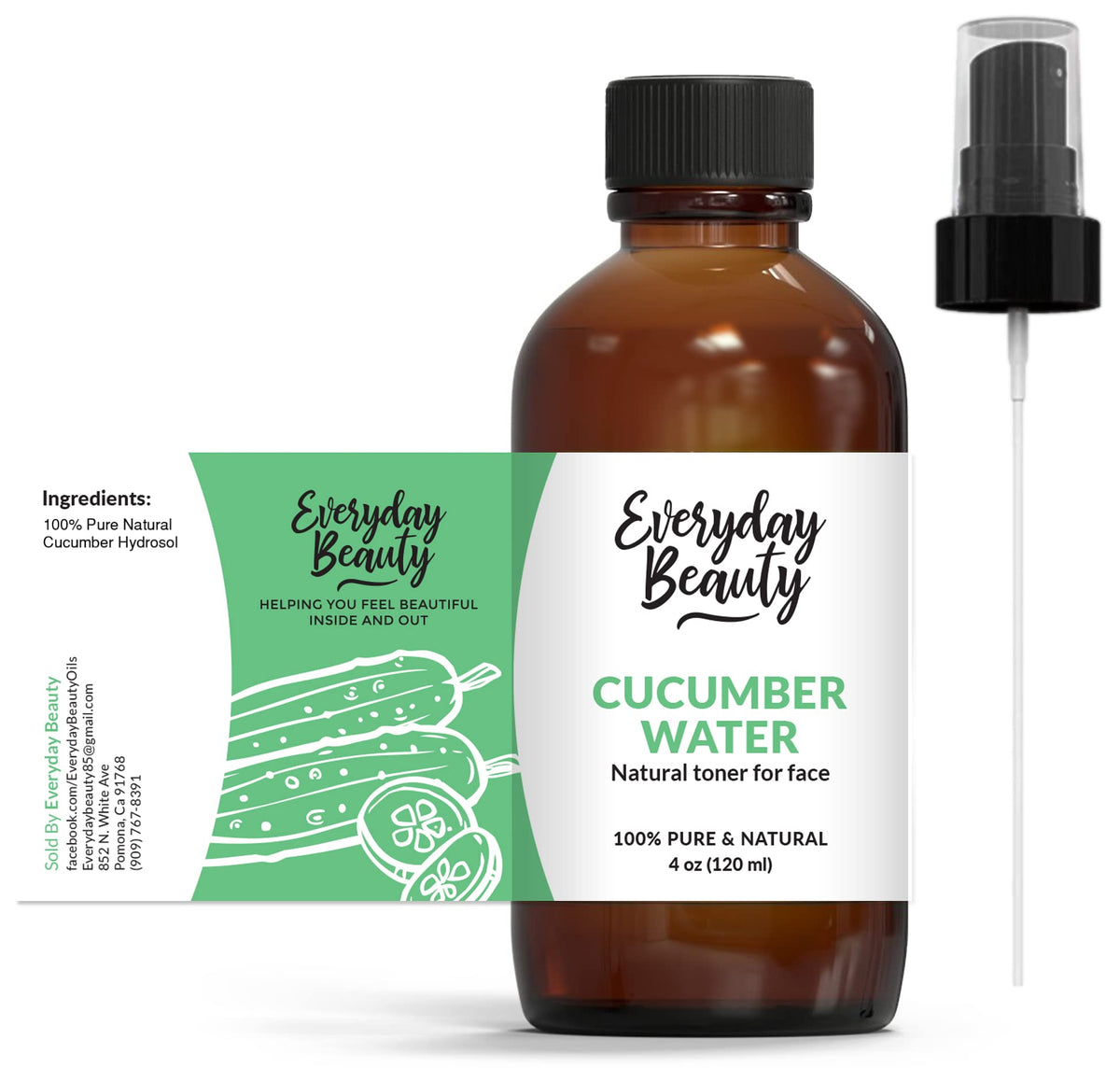 Everyday Beauty Cucumber Hydrosol Facial Toner - 100% Natural Hydrating Spray, 4Oz