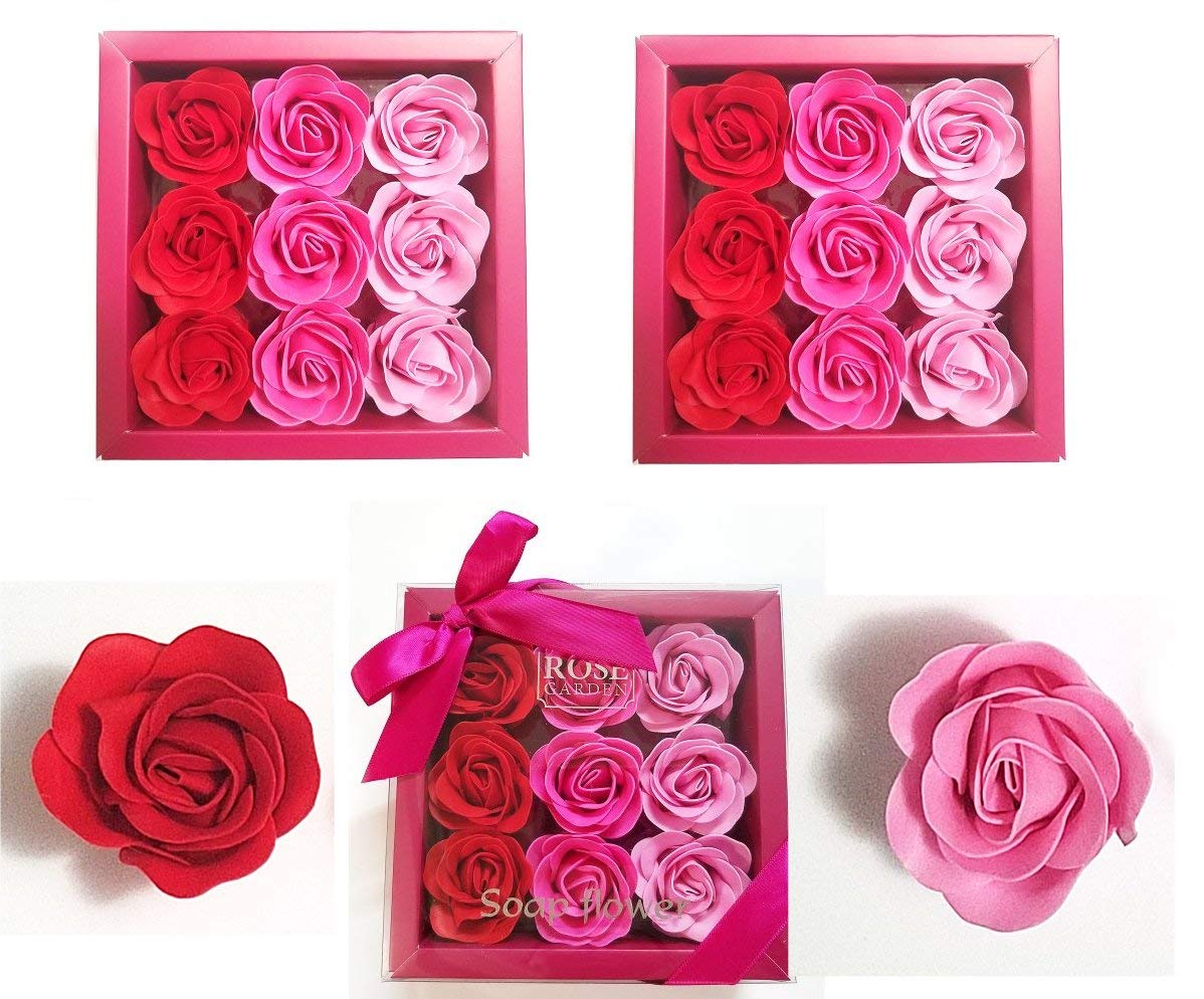 Jm Future Red Flora Scented Rose Flower Bath Soap - 3 Boxes, 27 Pcs, Gift For All Occasions