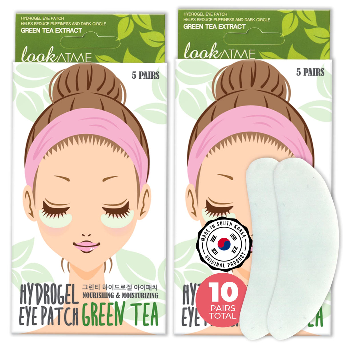 Lookatme Green Tea Hydrogel Eye Patches - 10 Pairs, Dark Circle Remover & Collagen Mask