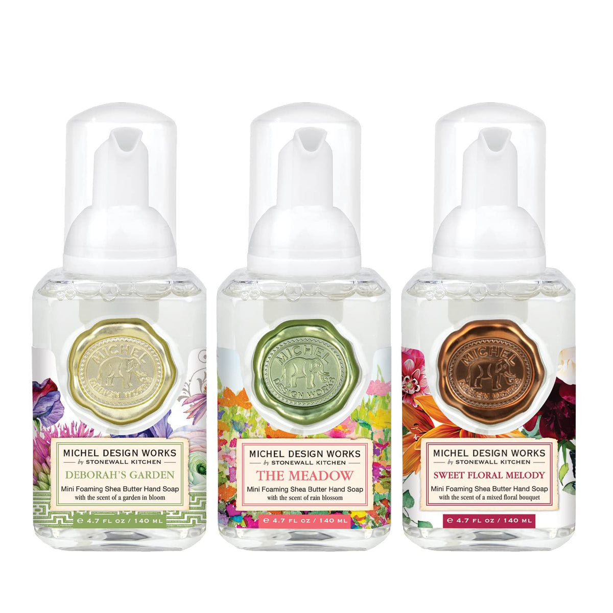 Michel Design Works Mini Foaming Soap 3-Pack Set - Deborah'S Garden, The Meadow, Sweet Floral Melody