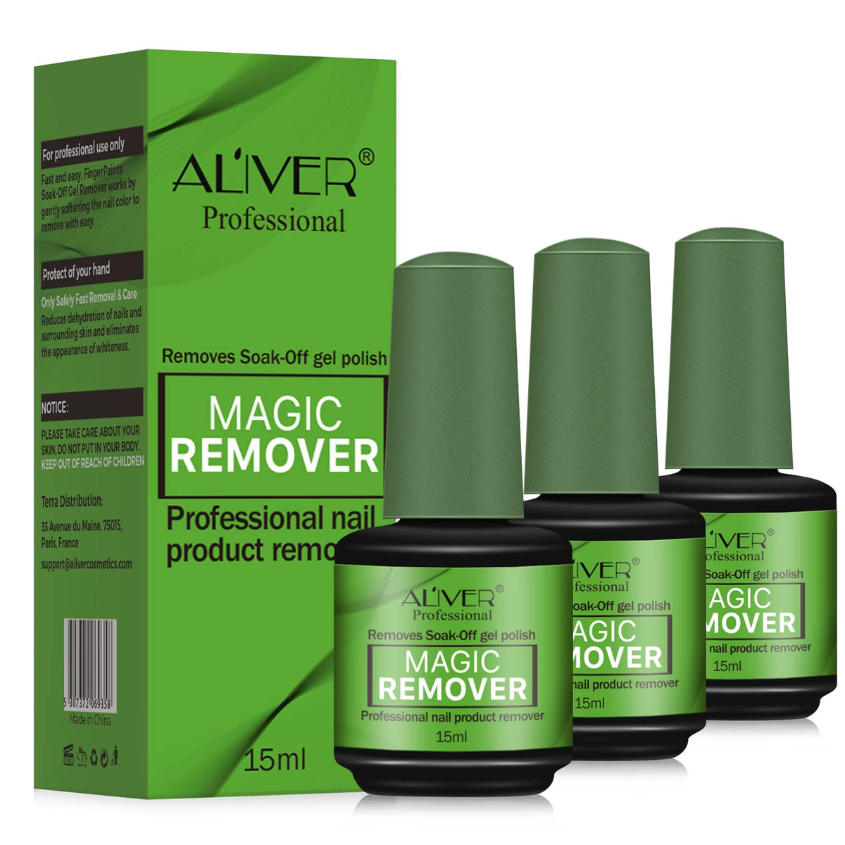 AL'IVER Gel Nail Polish Remover, 3pcs, Non-Irritating, 15ml, Quick & Easy Soak-Off