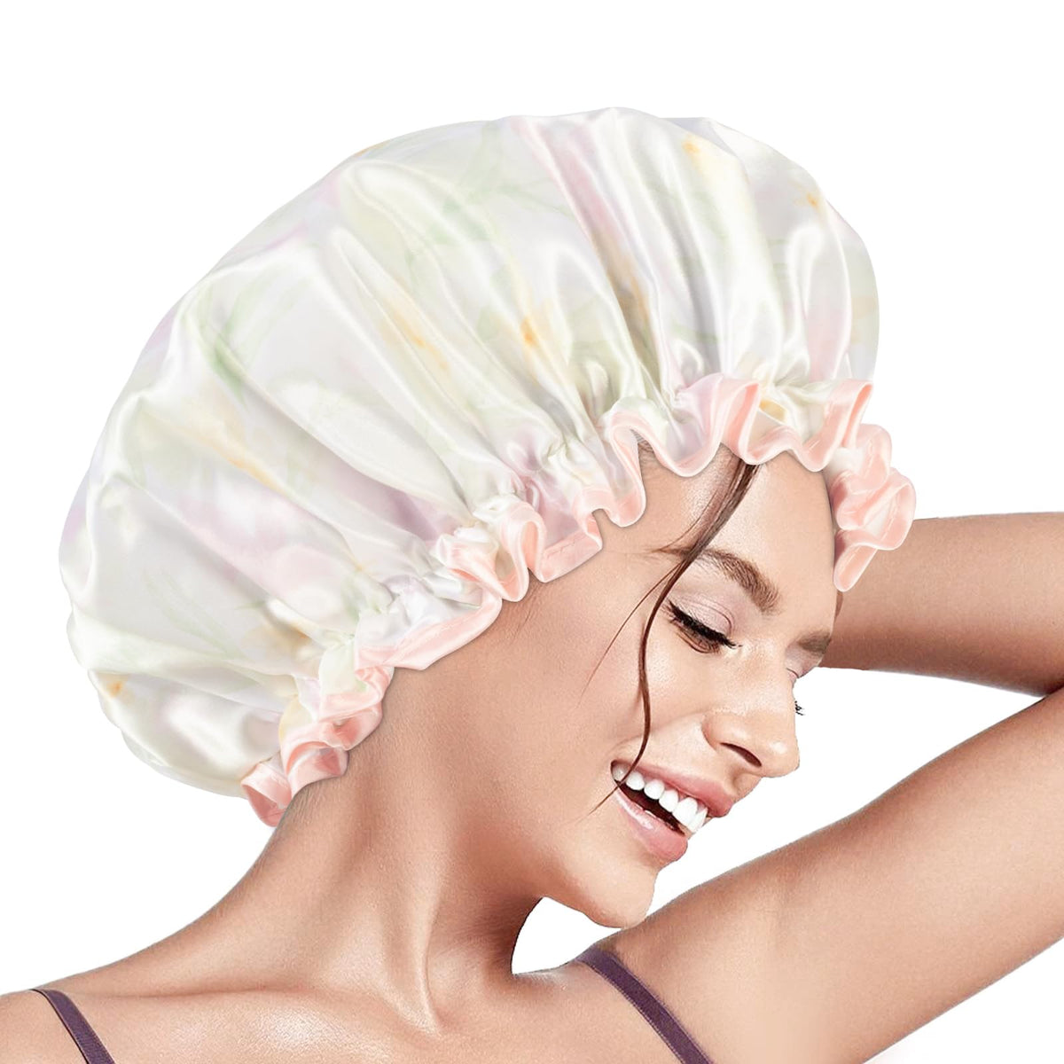 Aquior Reusable Waterproof Shower Cap For Women, Soft Double Layer Hair Cap For All Hair Lengths