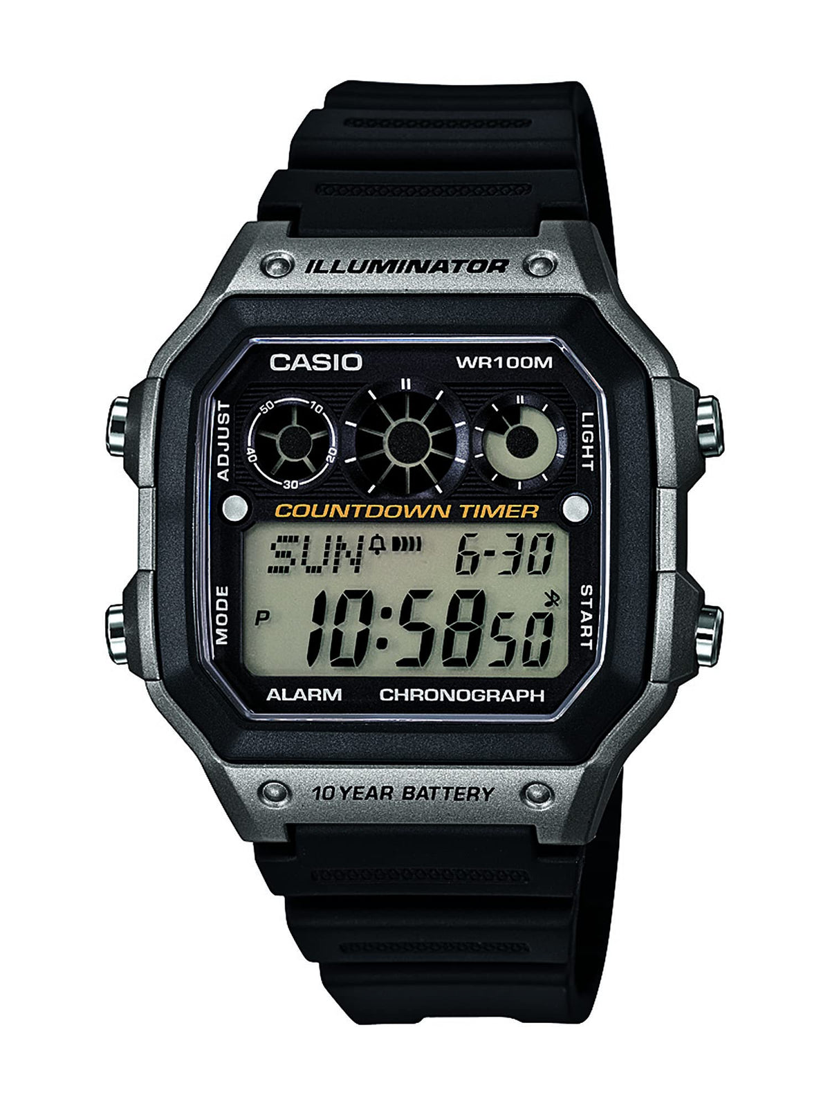 Casio Ae-1300Wh Digital Watch For Men, Black, 100M Wr, Stopwatch, Multi Alarm, Led Light