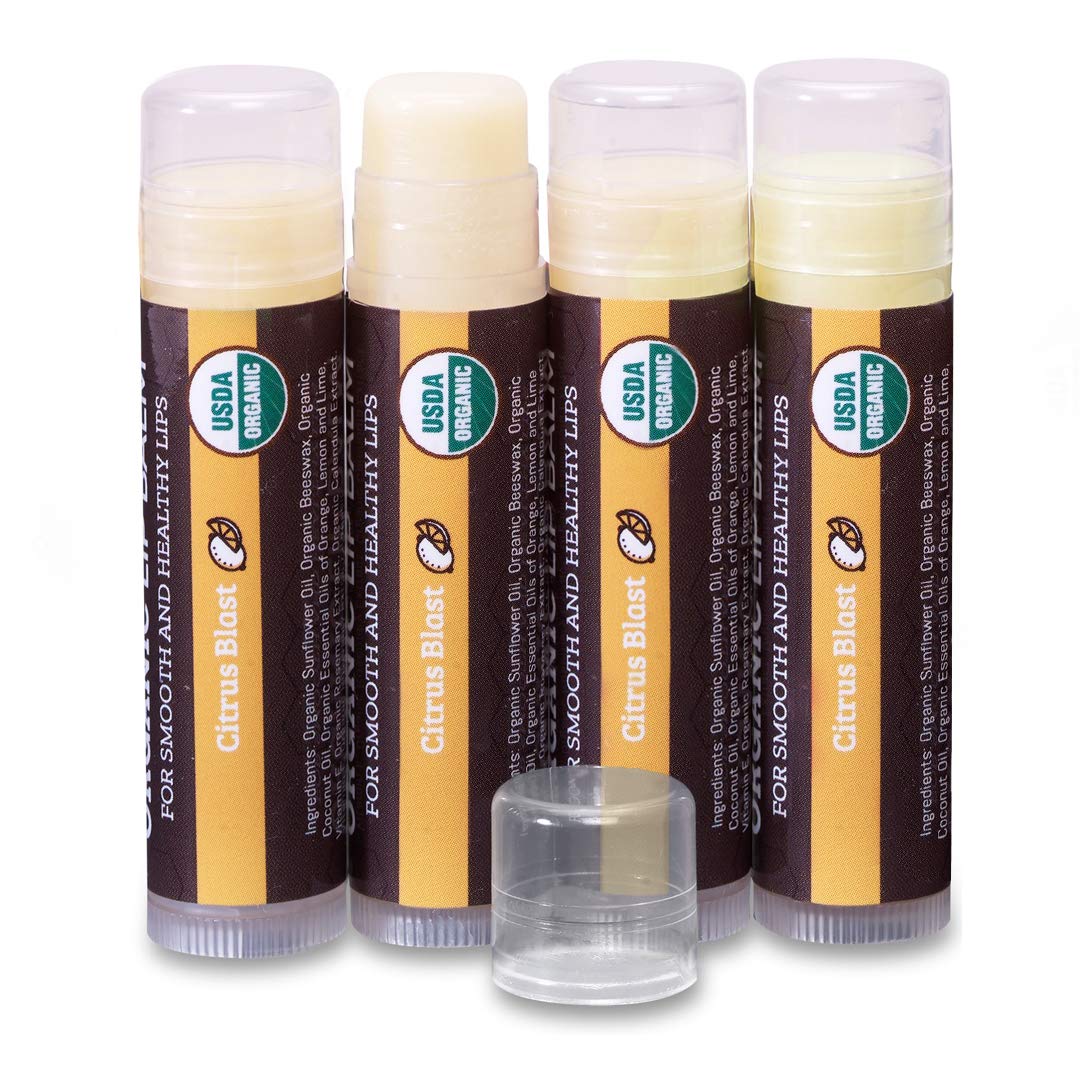 Usda Organic Lip Balm 4-Pack By Earth'S Daughter - Citrus Flavor, Beeswax & Coconut Oil