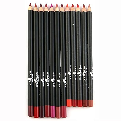 Italia Deluxe 12Pc Ultra Fine Lip Liner Set - Red, Brown, Pink, Purple, Coral, Mauve, Nude