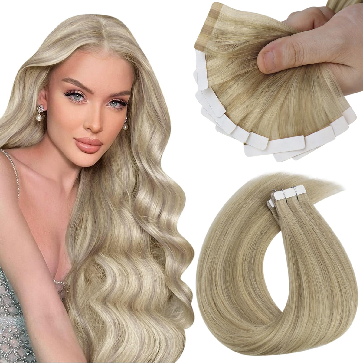 Sunny Hair 18&quot; Tape In Extensions - Golden Blonde Human Hair, Remy Half-Tape, 25G