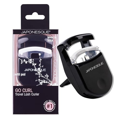 Japonesque Travel Eyelash Curler - Black Plastic Lash Curler With Replacement Pad, 1 Pack