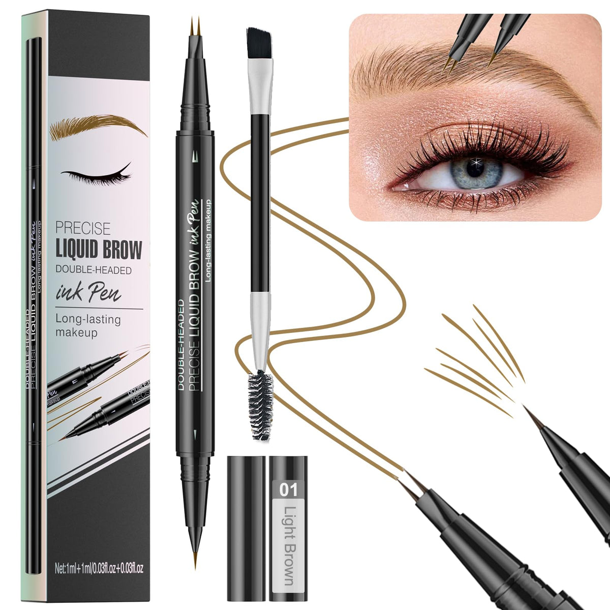 Soyub Microblading Eyebrow Pencil - 2-In-1 Waterproof Dual-Ended Pen, Light Brown, 0.