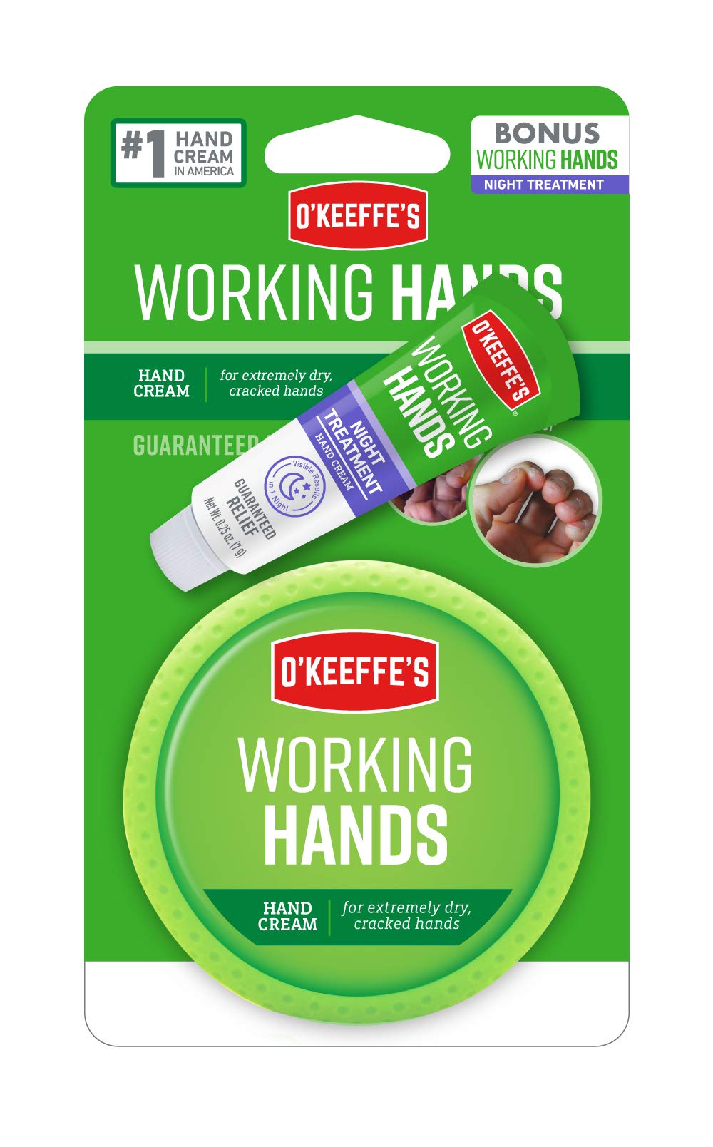 O'Keeffe'S Working Hands Hand Cream 3.4 Oz Jar + Night Treatment Sample - Moisturizing Care