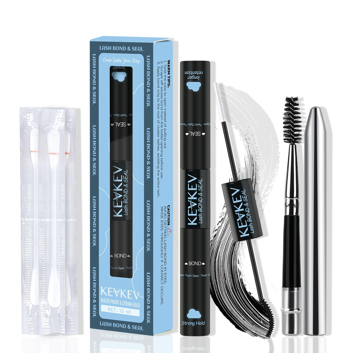 Kevkev Lash Bond And Seal - Waterproof Lash Glue For Clusters, 72 Hours Strong Hold, 10Ml, Black