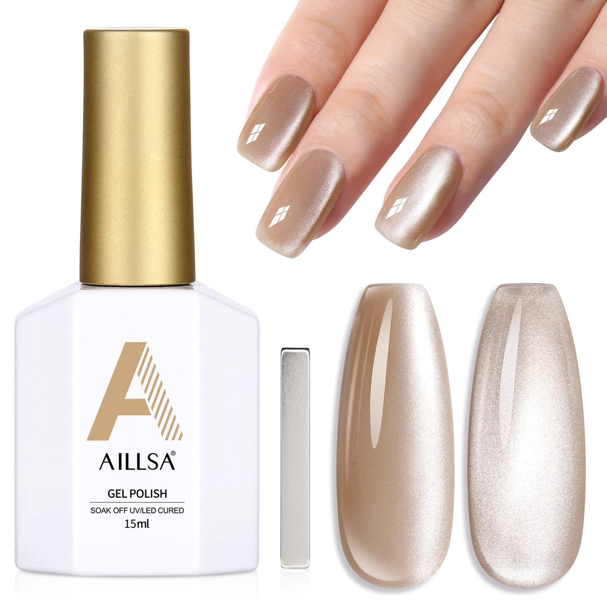 Aillsa Champagne Gold Cat Eye Gel Nail Polish - Reflective Glitter Uv Gel, 0.5 Oz