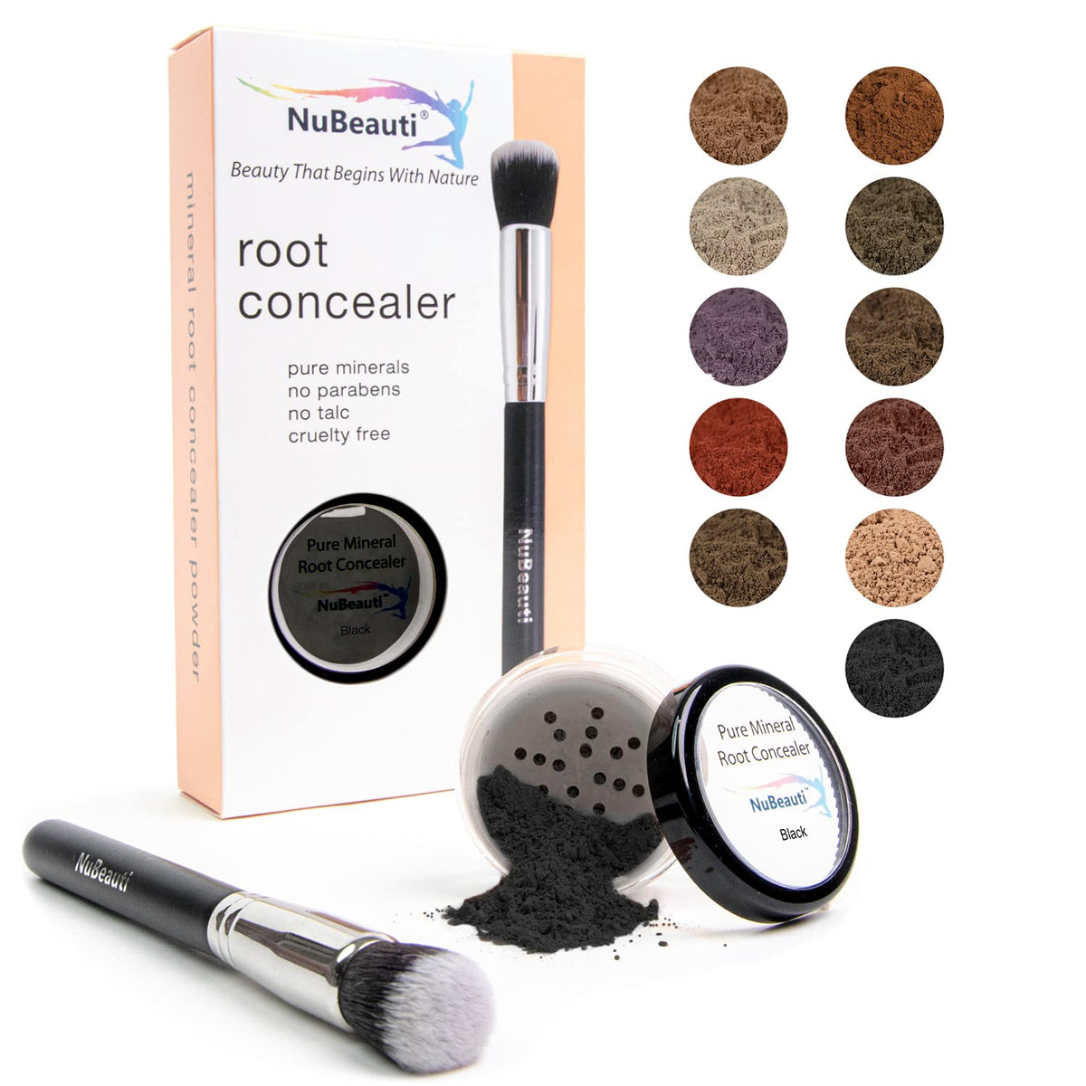 Nubeauti Hair Root Touch Up Powder - 11 Shades, Fragrance-Free, Talc & Paraben-Free, Black