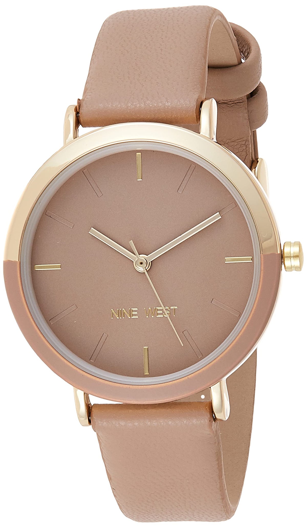 Nine West Gold-Tone Tan Strap Watch Nw/2346Gptn - Stylish Women'S Timepiece