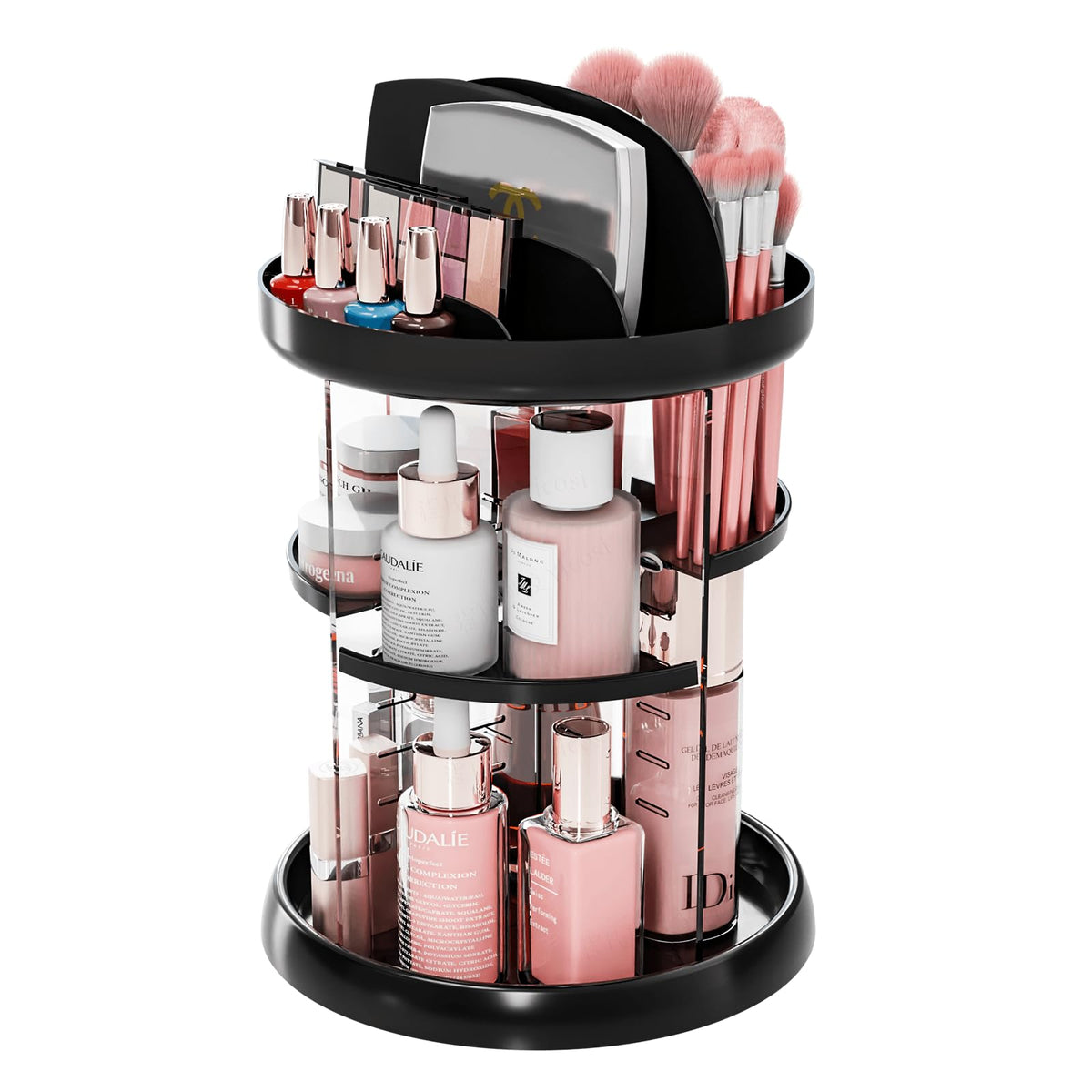 Yieach 360 Rotating Makeup Organizer - 6 Tier Adjustable Black Cosmetic Holder For Vanity