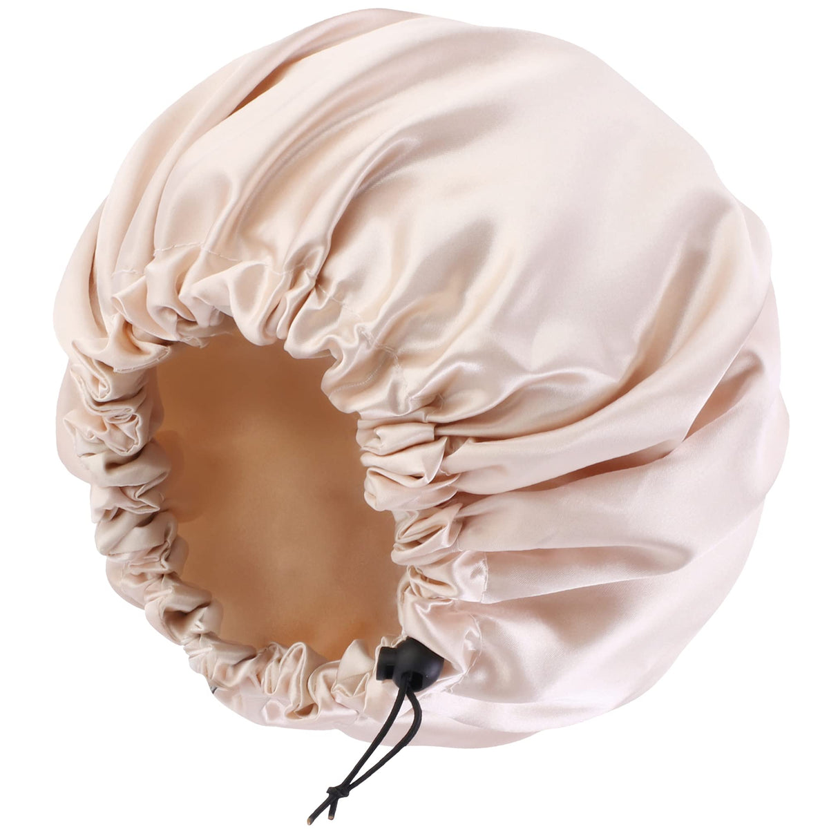 Edoneery Satin Silk Bonnet For Curly Hair - Adjustable Champagne Double-Layer Sleep Cap