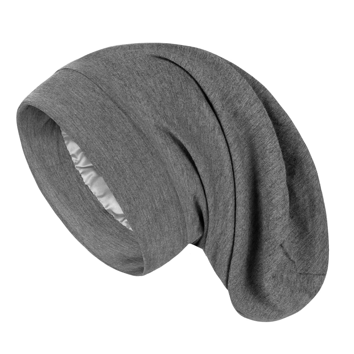 Olesilk Large Silk Bonnet For Long Hair - Grey Sleep Cap For Braids & Frizzy Hair