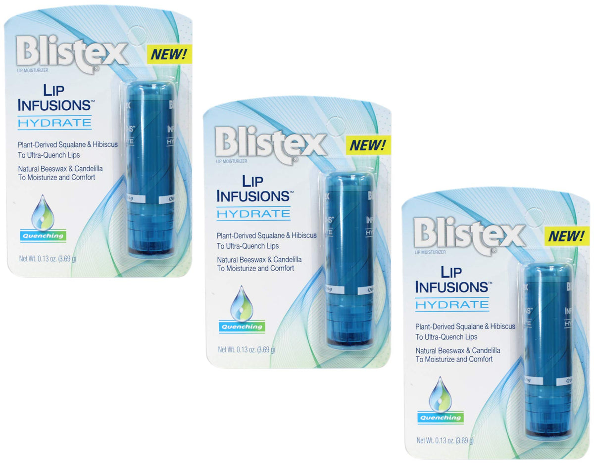 Blistex Lip Infusions Hydrate Lip Moisturizer, Clear, 0.13 Oz (3 Pack)