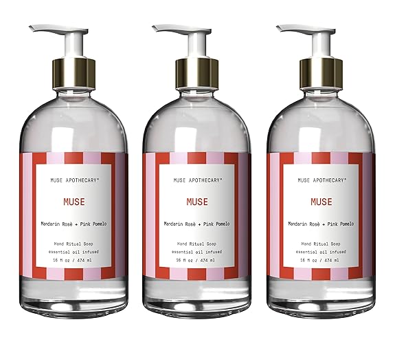 Muse Apothecary Hand Ritual Soap Set - Aromatic Essential Oils, Mandarin Rosè & Pink Pomelo, 16 oz