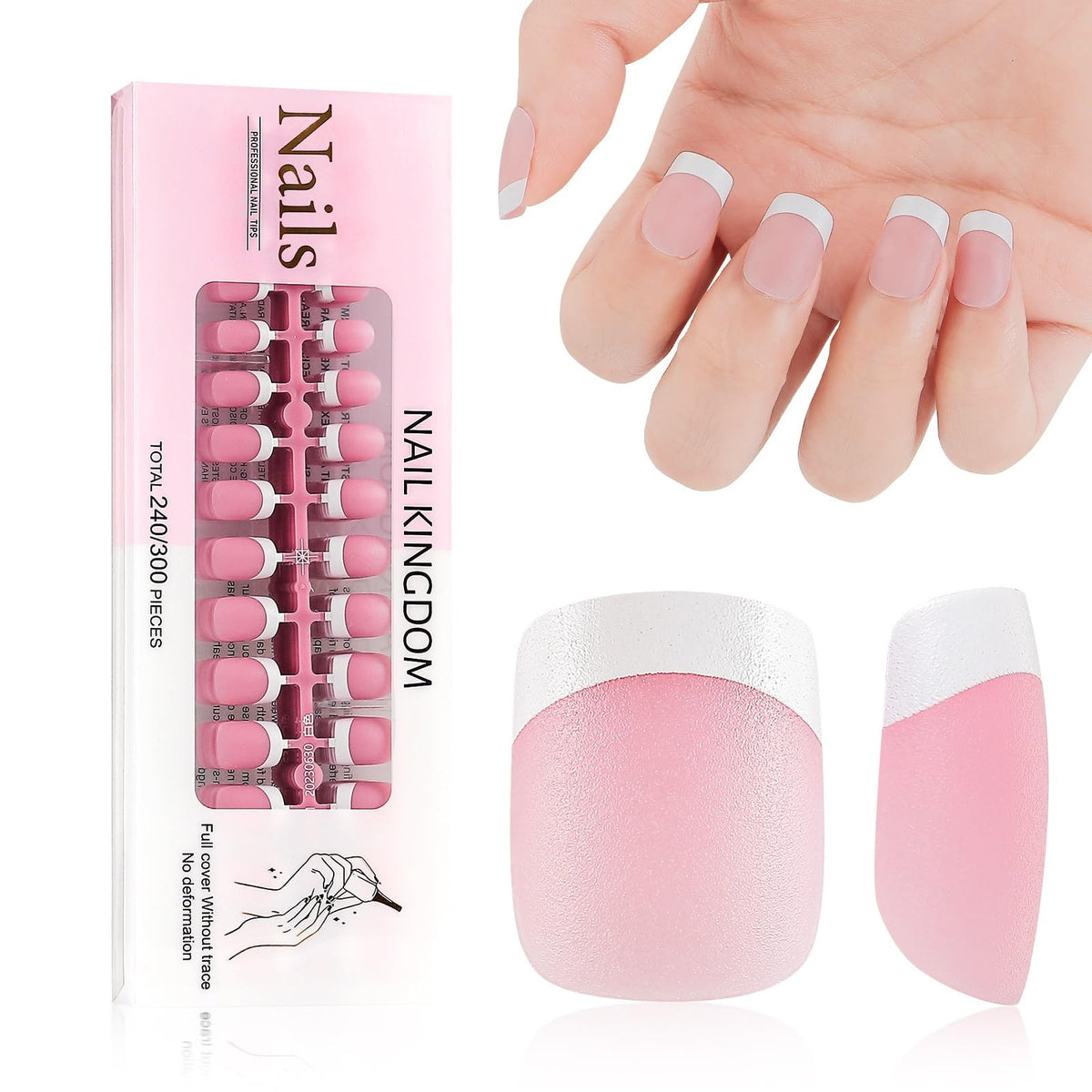 LIARTY 240 Pcs French Press On Nails - Short Square Acrylic Fake Nails, Pink, 15 Sizes