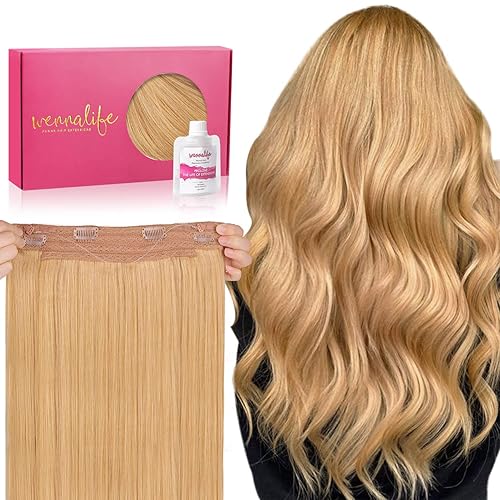 WENNALIFE 20&quot; 110g Strawberry Blonde Wire Hair Extensions - Real Human Hair, Invisible Fish Line