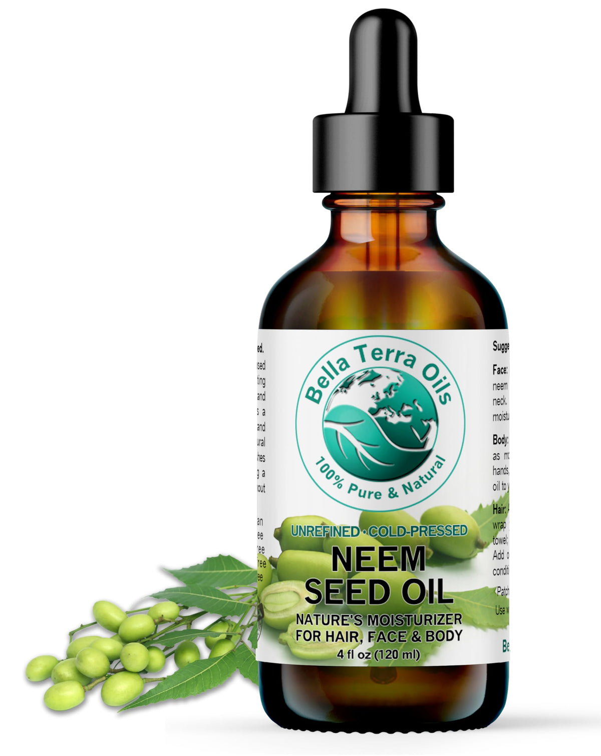 Bella Terra Oils Organic Neem Seed Oil 8 oz - Natural Skin Care Elixir Rich in Stearic Acid