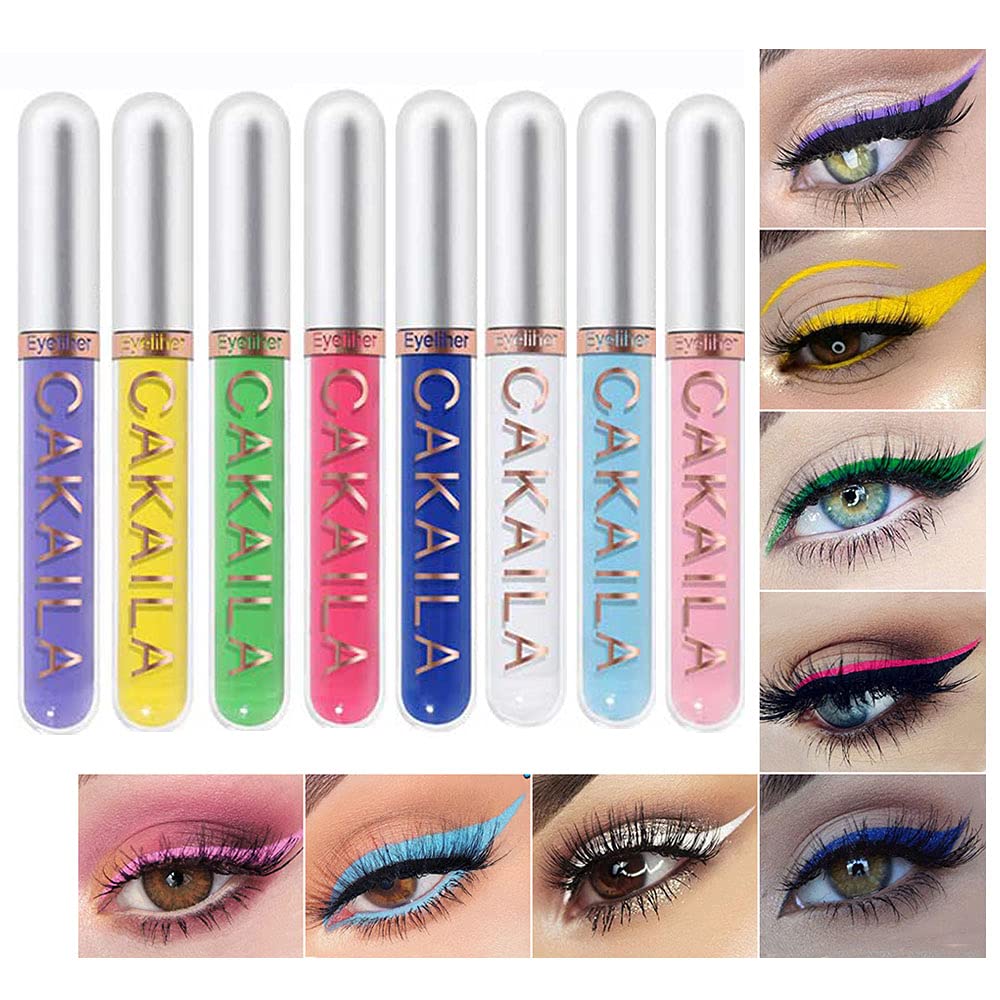 Bingbrush 8 Pcs Waterproof Liquid Eyeliner Set - Colorful Makeup Kit For Parties & Festivals