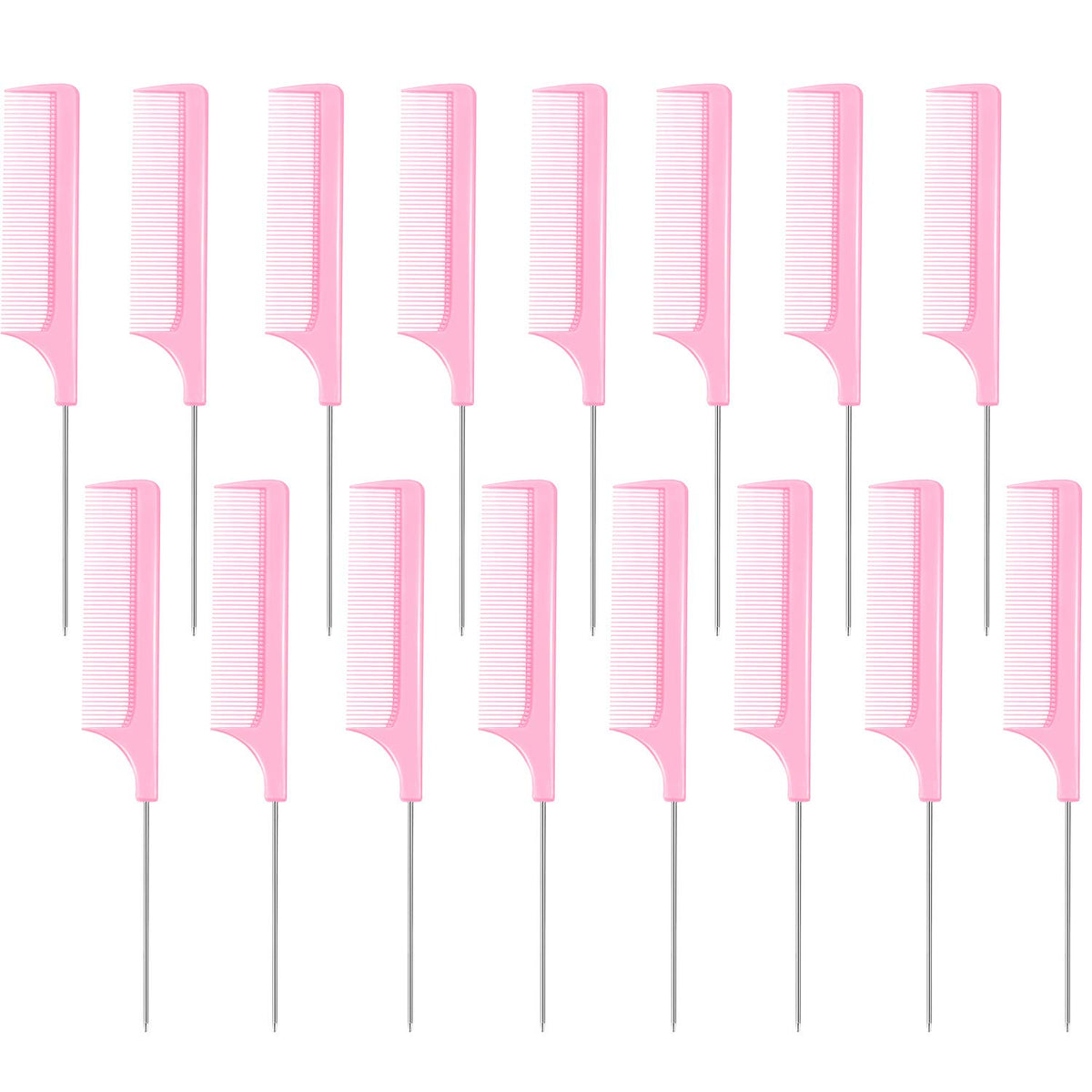 Boao 16 Pack Metal Rat Tail Combs - Pink Foiling Pintail Hair Combs for Women & Girls