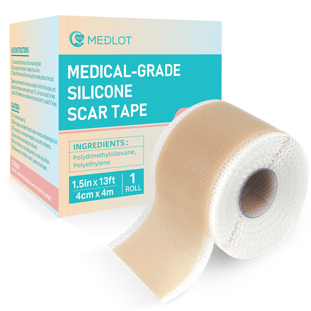 Medlot Silicone Scar Sheets - 1.5” X 156” Medical Scar Tape For C-Section, Keloid, Acne