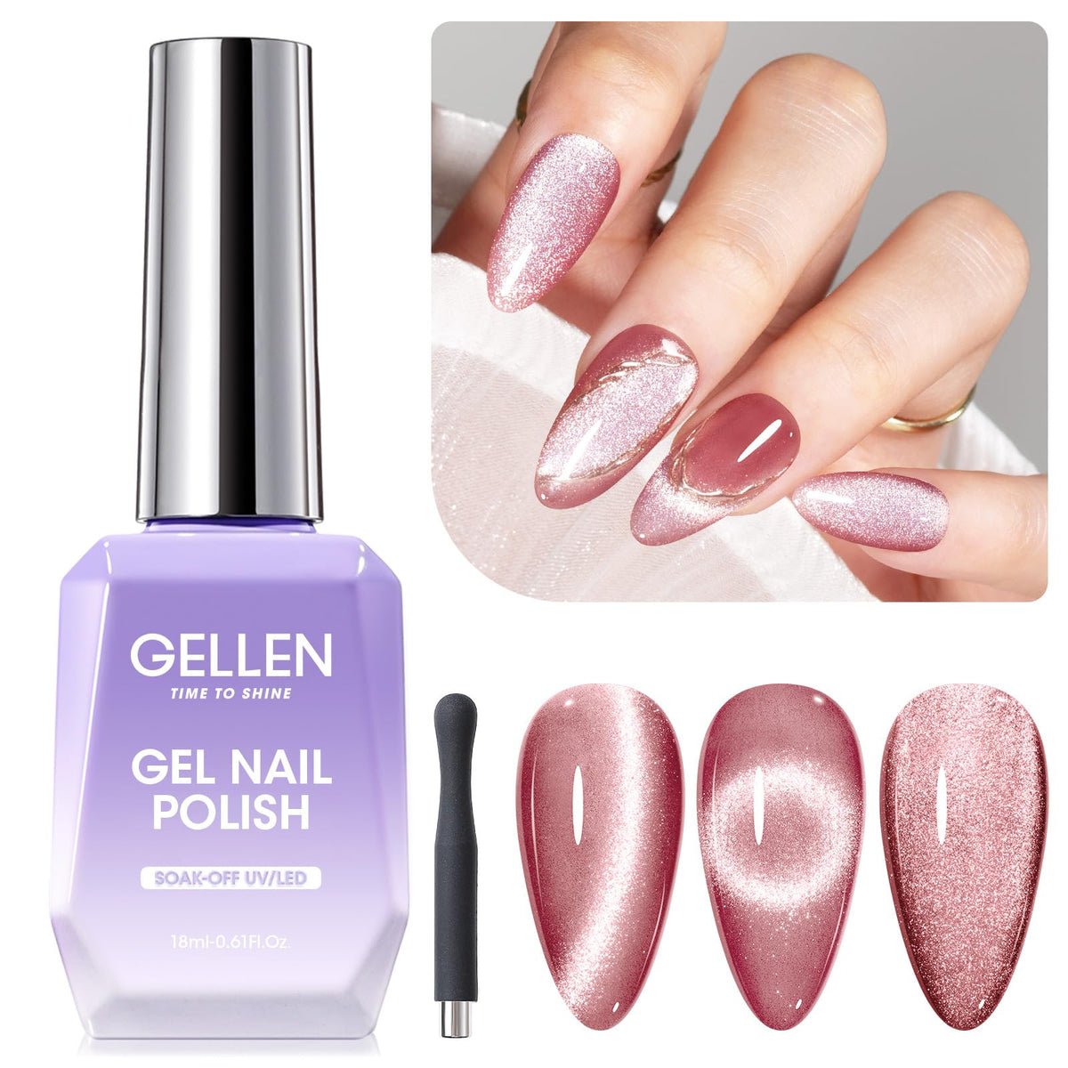 Gellen Cat Eye Gel Nail Polish 18Ml - Rose Pink Glitter Reflective Uv Gel For Nail Art