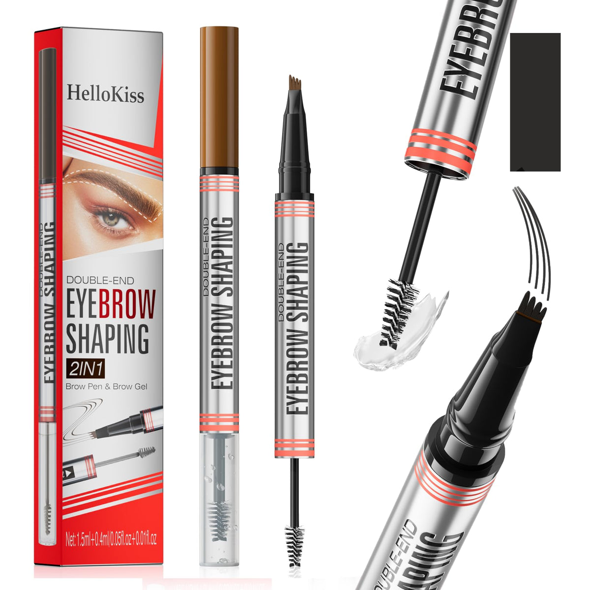 Yulinlon 2In1 Eyebrow Pencil & Gel, 4-Pronged Waterproof, Long-Lasting, 4#