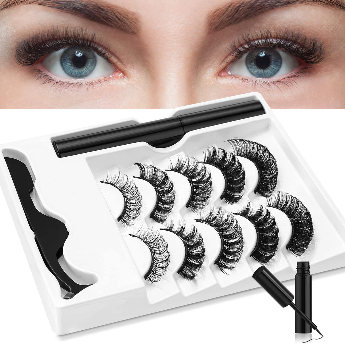 U+ Umate Plus Russian Volume Magnetic Lashes Kit - Dd Curly, Reusable, Black Eyeliner Included