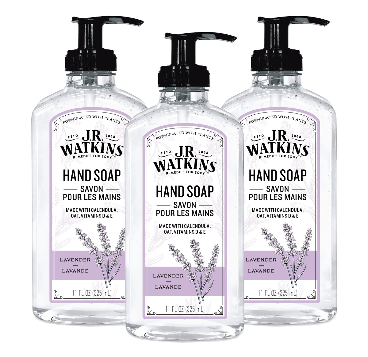 J.R. Watkins Lavender Liquid Hand Soap, Moisturizing, Alcohol-Free, 11 Fl Oz, 3 Pack