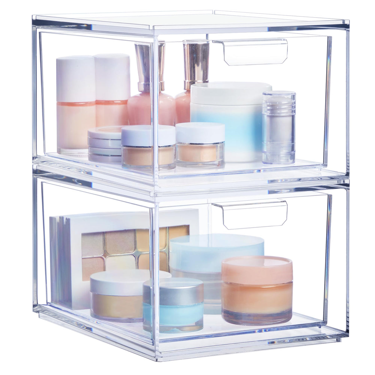 STORi Audrey Stackable Clear Bin Organizer - 2 Piece Set for Vanity, Made in USA