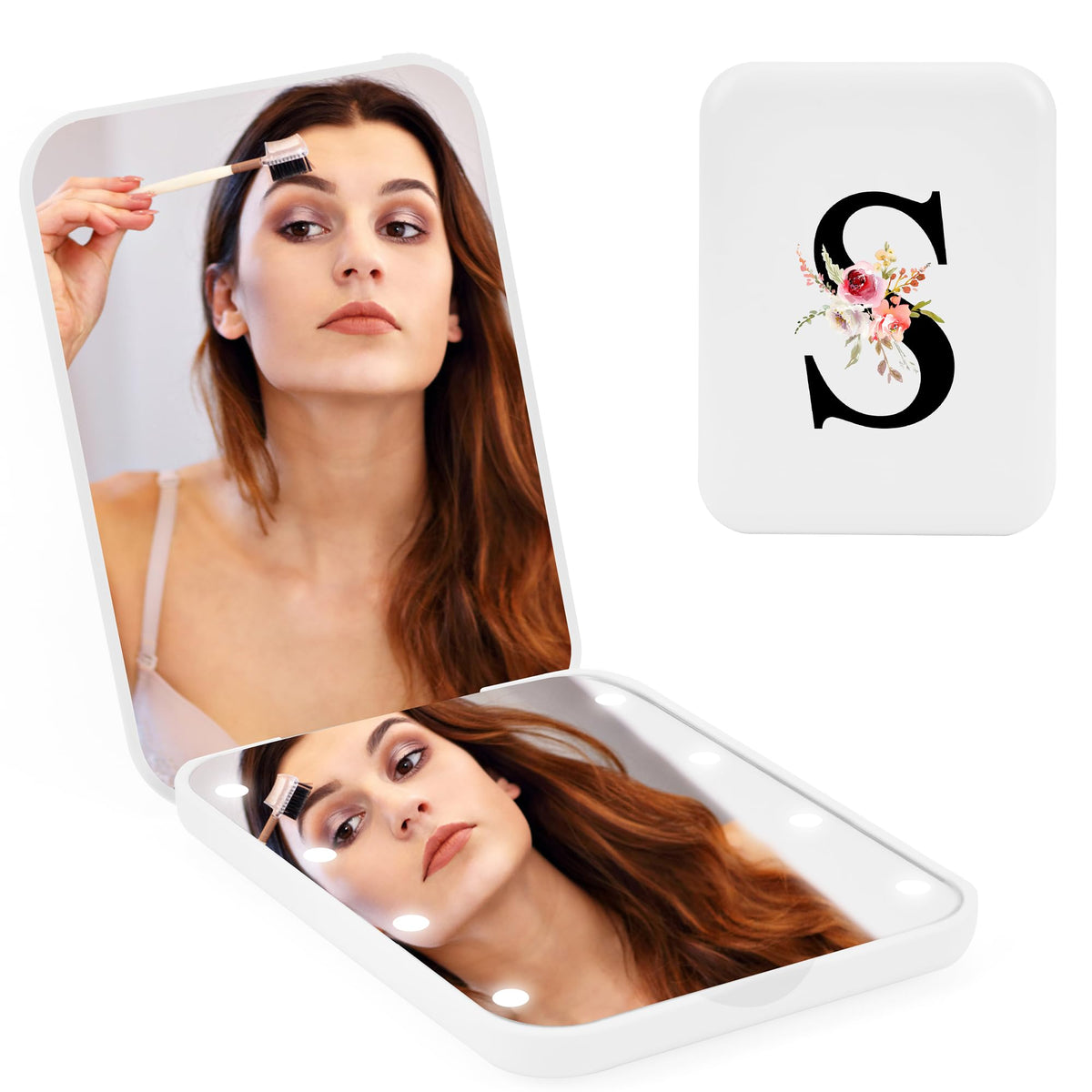 Bugarore Personalized Led Compact Mirror For Women - 1X/3X Magnifying Travel Makeup Mirror