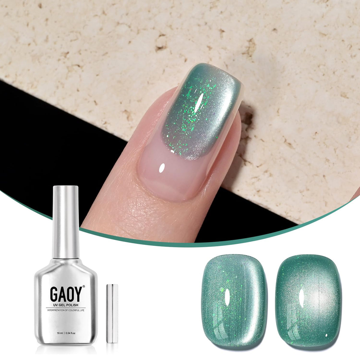 Gaoy Teal Cat Eye Gel Nail Polish, 16Ml Green Glitter Holographic Uv Gel - Shimmering Lake