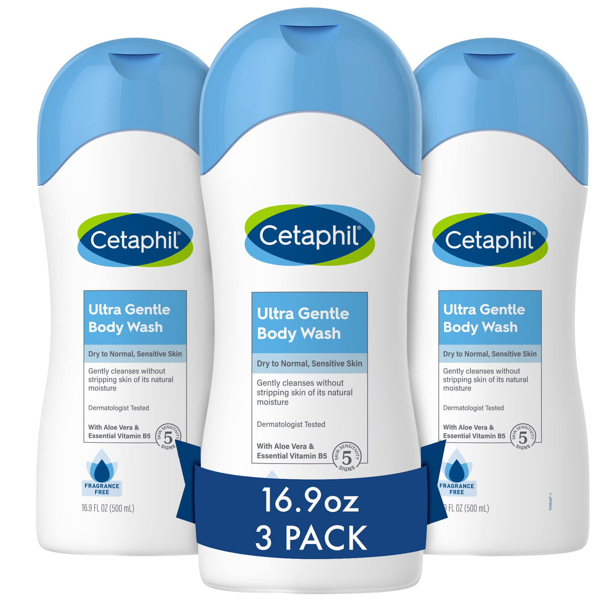 Cetaphil Ultra Gentle Body Wash For Sensitive Skin, 16.9Oz, Aloe Vera & Vitamin B5, Pack Of 3