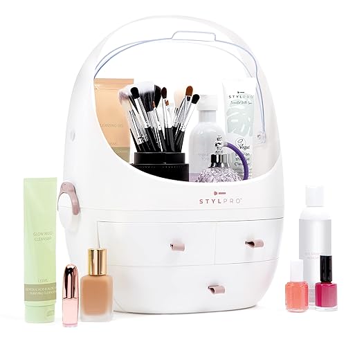 Stylideas Stylpro Makeup Organizer - Portable Beauty Storage Pod With 4 Sections & 3 Drawers, White