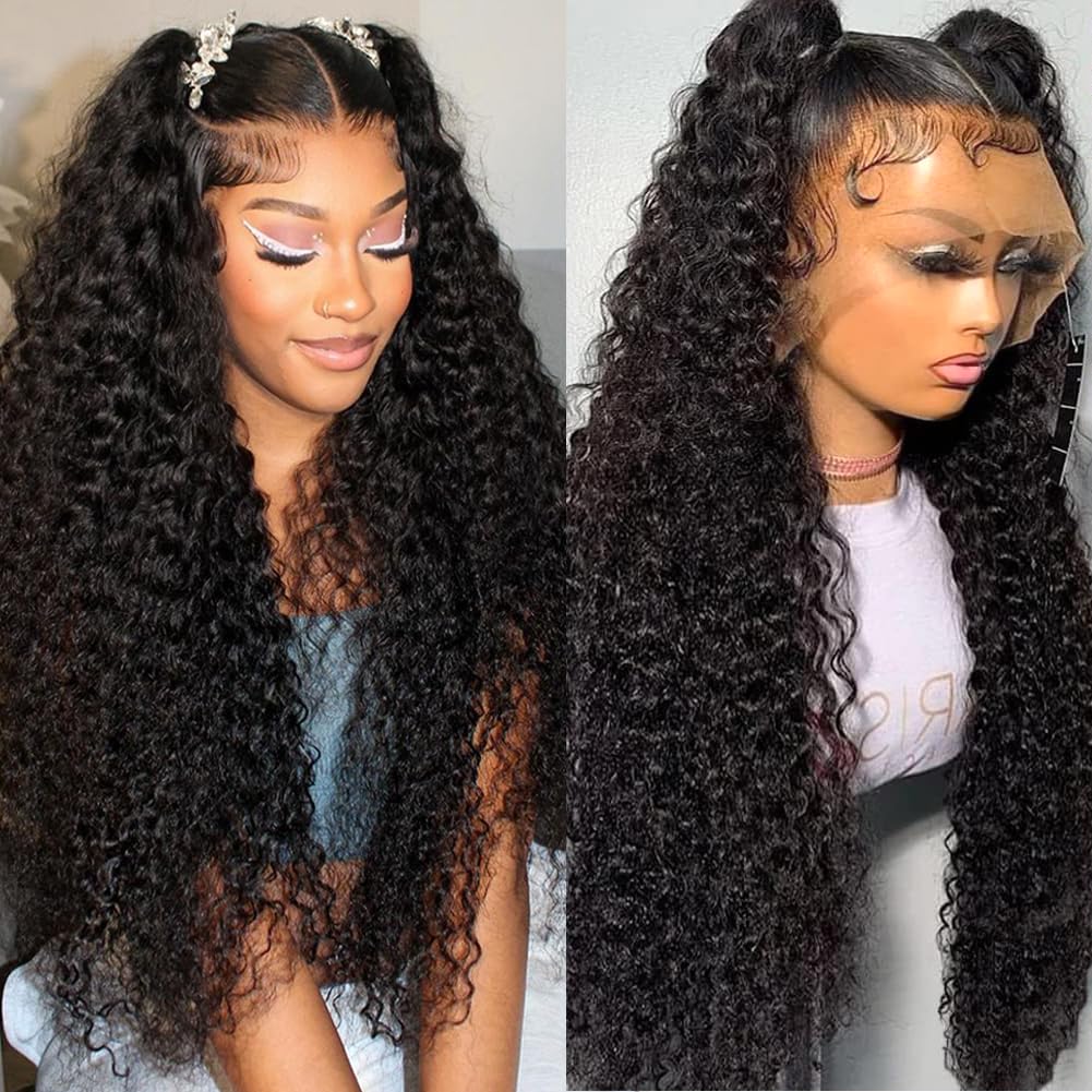 Jadeflo 32&quot; 13X6 Water Wave Lace Front Wig, Pre Plucked Human Hair, 180% Density Curly