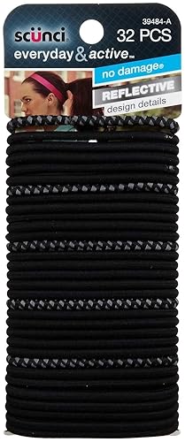 Scunci No Damage Reflective & Solid Hair Elastics, 32 Count Fabric Bands By Conair